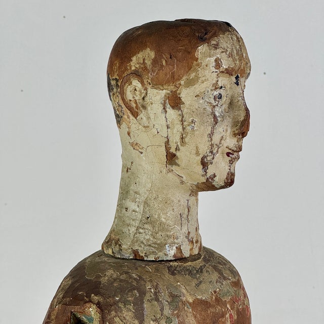 Stupendous & Charming Salvaged Antique Carved Wood Santos Mannequin Sculpture, 16" H For Sale - Image 10 of 17