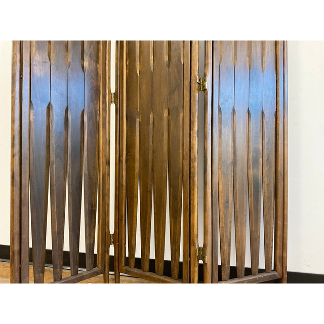 Brown Vintage Walnut Three Panel Geometric Room Divider. For Sale - Image 8 of 18