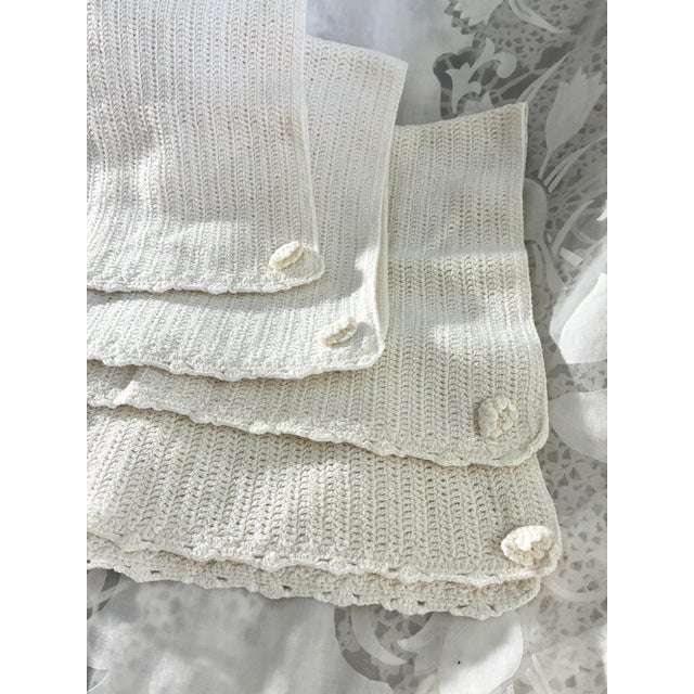 Vintage hand- crochet placemats set of 4 cotton texture off white rectangular open wave patterns scalloped edges and...