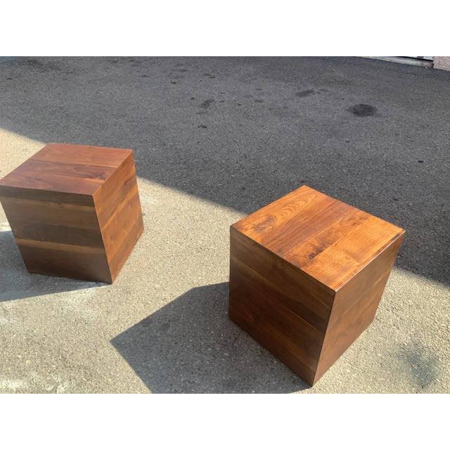 Modern mid century walnut cubes. Cubes are hollow in middle. Solid walnut panels. Excellent condition DIMENSIONS 22ʺW ×...