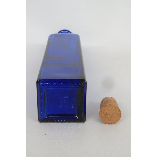 Tall Slim Cobalt Blue Glass Bottle Vintage Style With Cork Stopper 4717b For Sale - Image 4 of 6