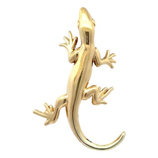 Mid 20th Century 14k Yellow Gold Hollow Lizard Vintage Pin Brooch For Sale