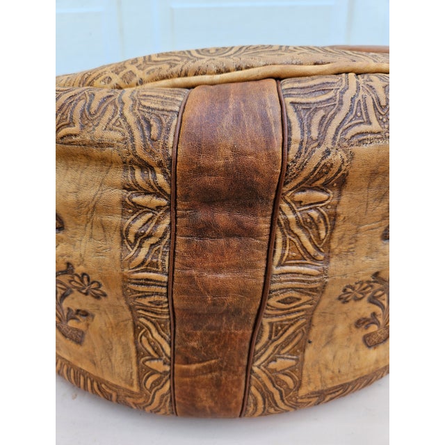 Vintage Leather Moroccan Style Pouf Ottoman Footstool For Sale - Image 10 of 13