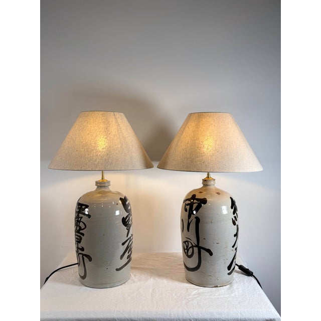 Japanese Sake Jar Lamps in Glazed Stoneware, 1920s, Set of 2 For Sale - Image 10 of 15