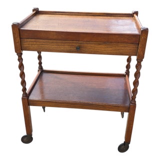 Antique Edwardian Oak Barley Twist Tea Cart For Sale