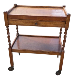 Antique Edwardian Oak Barley Twist Tea Cart