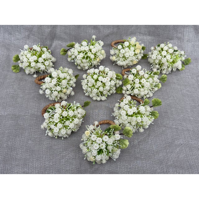 White Green Floral Napkin Ring - Set of 10 For Sale - Image 14 of 16