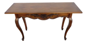 French Country Carved Oak Parquet Top Library Console Long Table