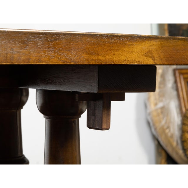 Italian 19th Century Walnut Trestle Table with Column Shaped Legs For Sale - Image 4 of 12