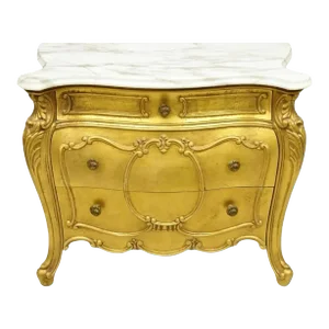 Mid 20th Century Vintage Daniel Jones French Louis XV Style Gold Bombe Marble Top Nightstand