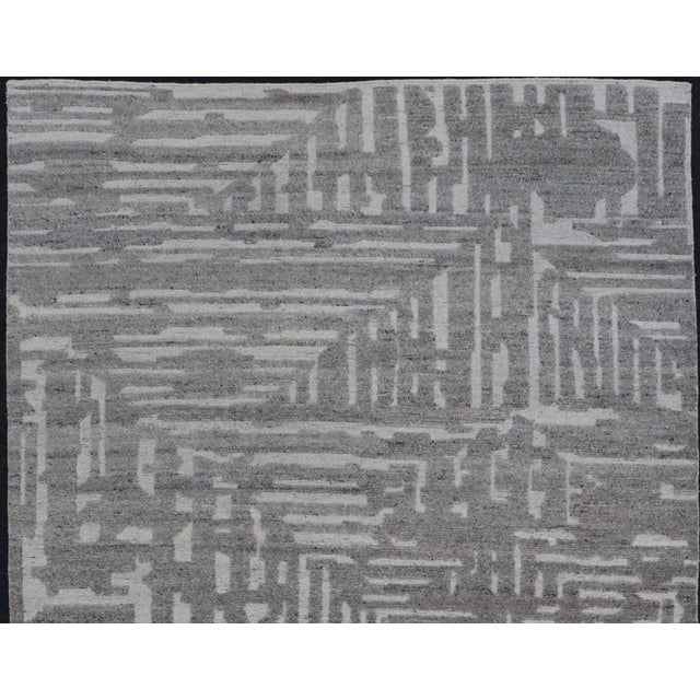 Modern Hand Knotted Wool Area Rug in Cream and Gray With Abstract Design For Sale In Atlanta - Image 6 of 12