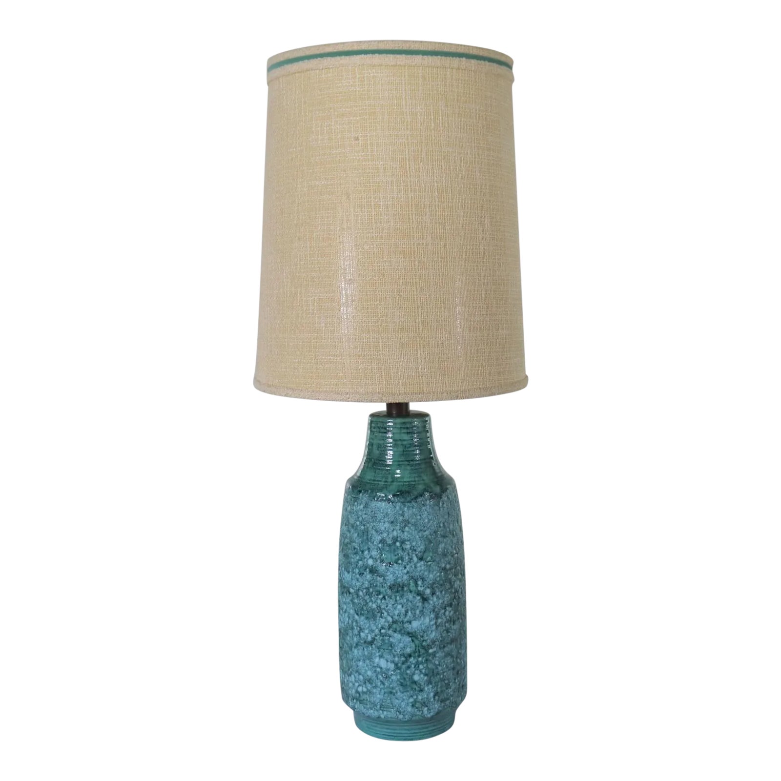 Large Mid Century Modern Turquoise Lava Glaze Ceramic Table Lamp After