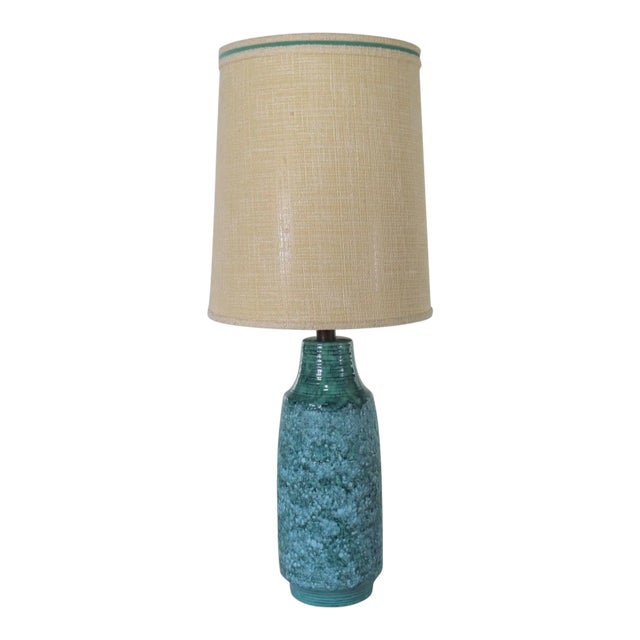Large Mid Century Modern Turquoise Lava Glaze Ceramic Table Lamp