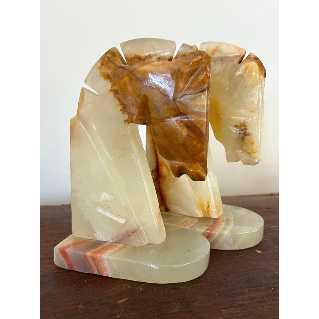 Mid-Century Modern Mid 20th Century Yellow Onyx Horsehead Bookends - a Pair For Sale - Image 3 of 7