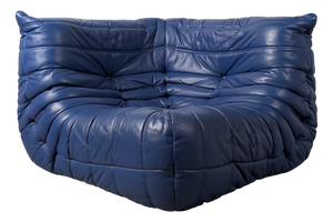 Vintage Togo Corner Sofa in French Blue Leather by Michel Ducaroy for Ligne Roset, 1980s