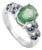 Elegant 925 Sterling Silver 9x7 Oval Emerald & Blue Sapphire Wedding Ring - Size 6.5 For Sale