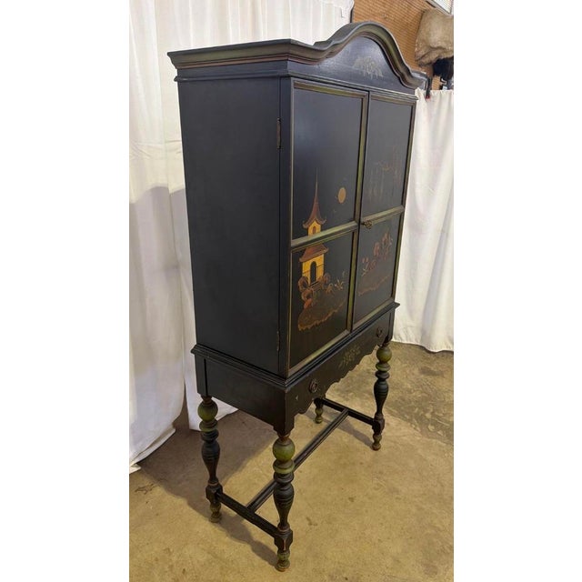 Antique Art Deco Chinoiserie Black and Green Hand Painted Drop Front Desk For Sale - Image 14 of 14