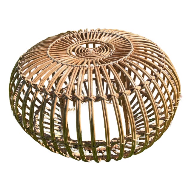 Rattan Pouf Ottoman 1950s Boho Chic Modern Franco Albini Near Mint For Sale