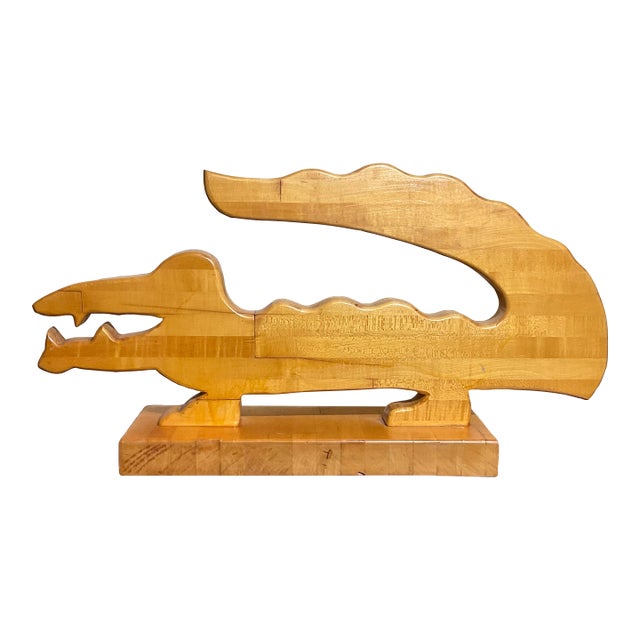 Handcrafted Solid Wood Alligator / Crocodile Sculpture For Sale