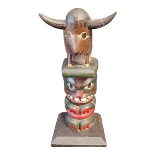 1950s Vintage Wooden Carvedhandpainted Totem For Sale