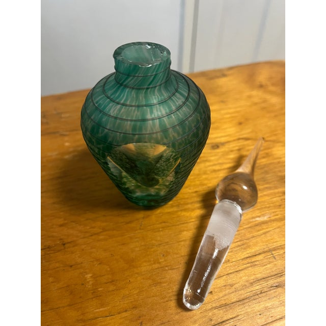 Vintage Multi Chamber Aqua Green Hand Blown Art Glass Perfume Bottle For Sale - Image 4 of 10