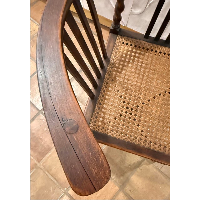 Antique English Oak Corner Chair Featuring a Woven Cane Seat With Barley Twist Legs, Posts, & Stretchers For Sale In San Antonio - Image 6 of 12