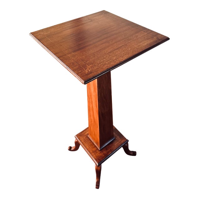 Vintage Mahogany Inlaid Plant Stand Edwardian Style For Sale