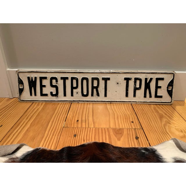 White Vintage Westport Ct Street Sign For Sale - Image 8 of 8