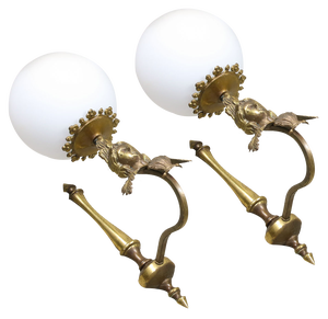 Italian Figural Brass Wall Lamp, Set of 2