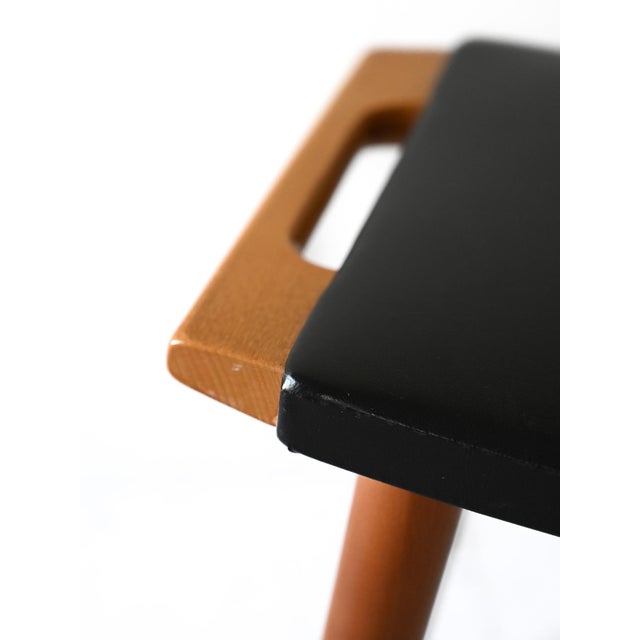 1960s Vintage Stool in Wood and Leather, 1960s For Sale - Image 5 of 9
