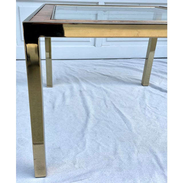 1960's Brass, Burl-Wood and Glass Parsons Side Table For Sale - Image 12 of 13