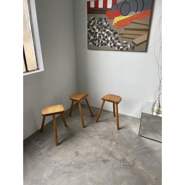 Oak Tripod Stools, 1950s, Set of 3 For Sale - Image 10 of 18