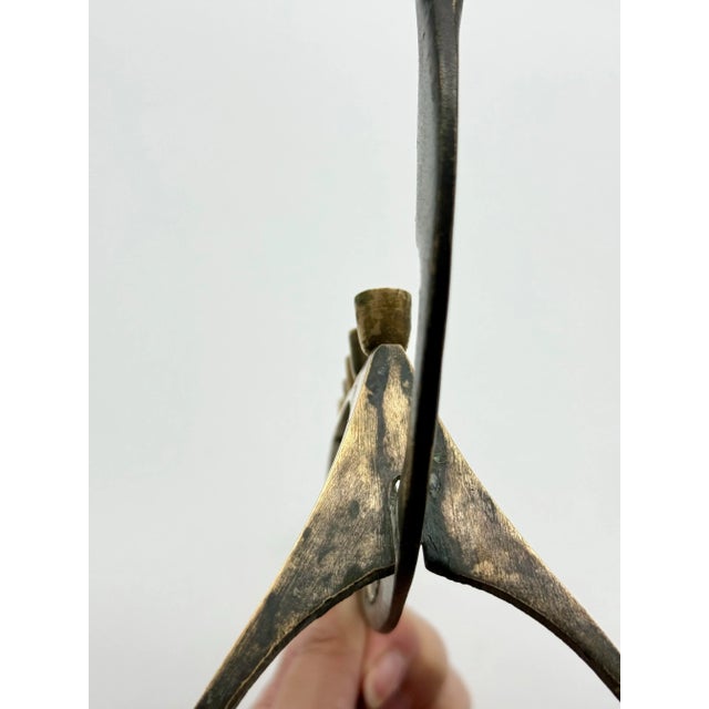 1960s Mid-Century Brass Boat Menorah With Damascene Etching | Vintage Judaica Art Sculpture For Sale - Image 10 of 12