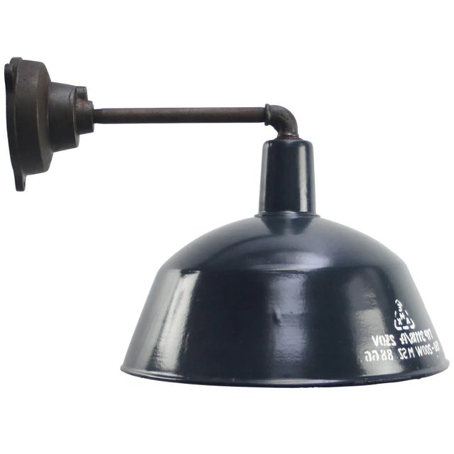 Vintage Industrial Blue Enamel Cast Iron Factory Wall Lights For Sale - Image 6 of 6