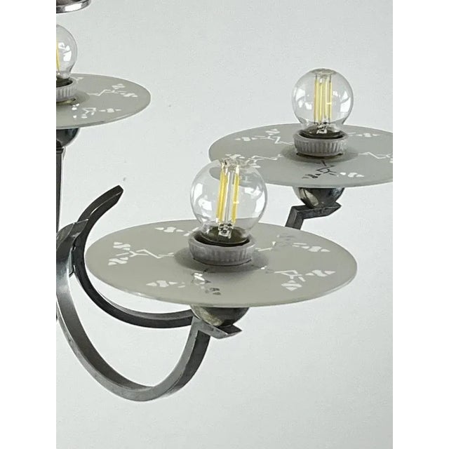 Metal Italian Five-Light Metal and Glass Chandelier, 1940s For Sale - Image 7 of 12
