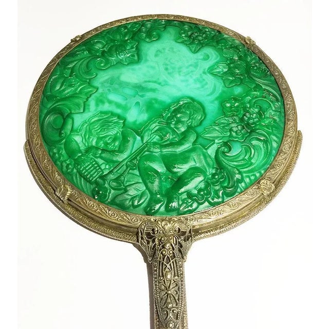 Bohemian Malachite Glass Ingrid Collection Dresser Set by Curt Schlevogt, 1930s, Set of 3 For Sale - Image 9 of 13