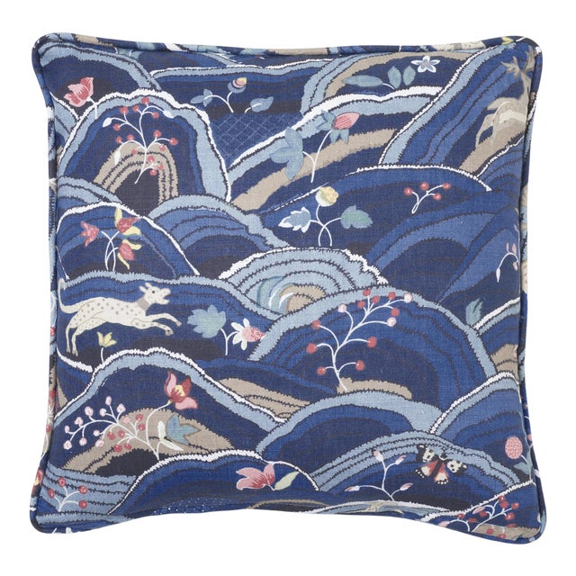 Schumacher Rolling Hills 20" Pillow in Blue For Sale