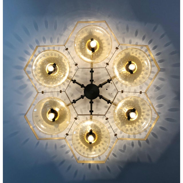 Italian 21st Century Hive Satin Brass Amber Bubbles Murano Flush Mount by Fabio LTD For Sale - Image 3 of 9