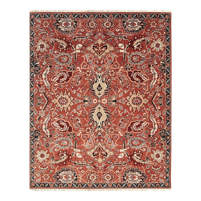 6x9 Lush Rustic Coral Traditional Geometric Hand Knotted Wool Carpet Rug For Sale