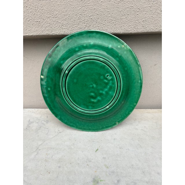 French Green Majolica Leaves Plate Montereau, Circa 1890 For Sale - Image 4 of 4