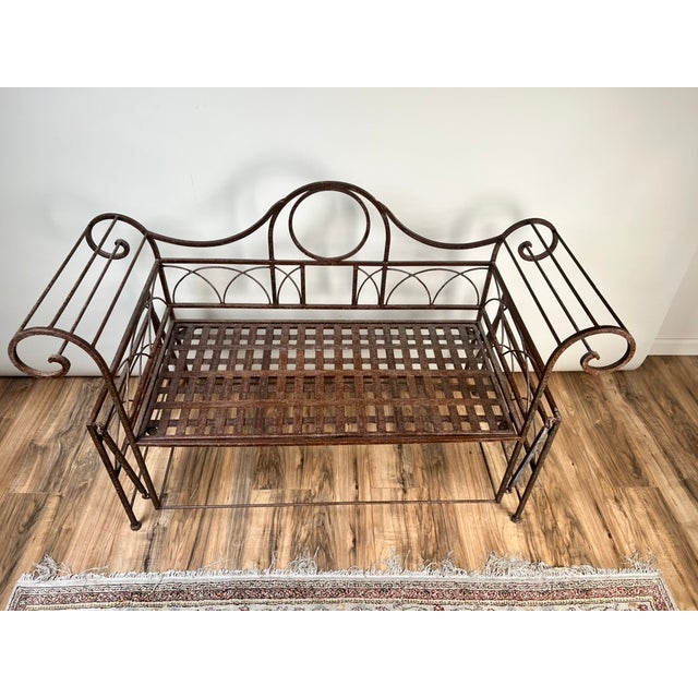 Vintage Regency Style Wrought Iron Porch Glider For Sale - Image 4 of 11
