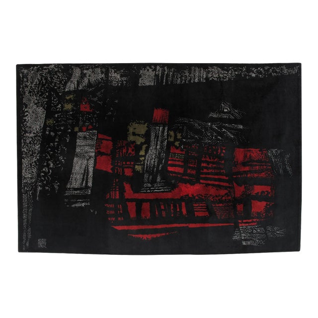 Hand Woven Rug, Signed by Maurice Andre, 1950 French Piece, Limited Edition For Sale