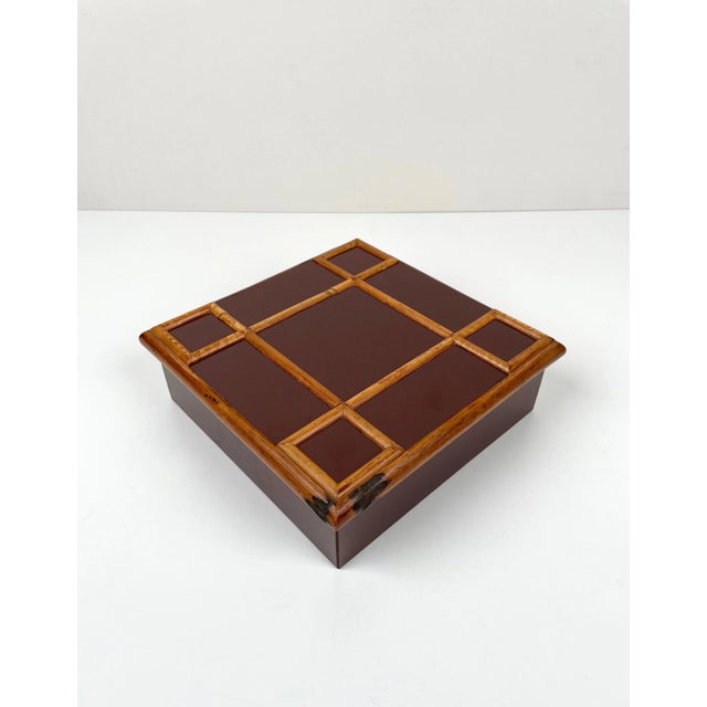 1960s Bamboo & Wood Squared Box by Tommaso Barbi, Italy, 1960s For Sale - Image 5 of 18