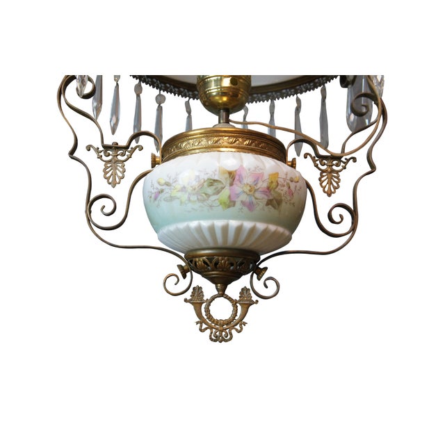 Victorian Antique Victorian Converted Hurricane Parlor Oil Lamp Pendant Light Chandelier For Sale - Image 3 of 18