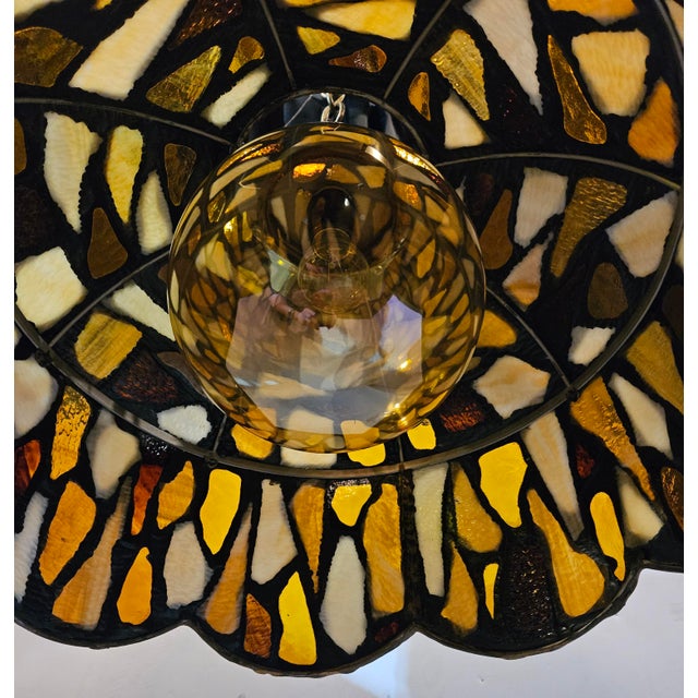 Folk Art Antique Folk Art Stained Glass Pendant Fixture For Sale - Image 3 of 10