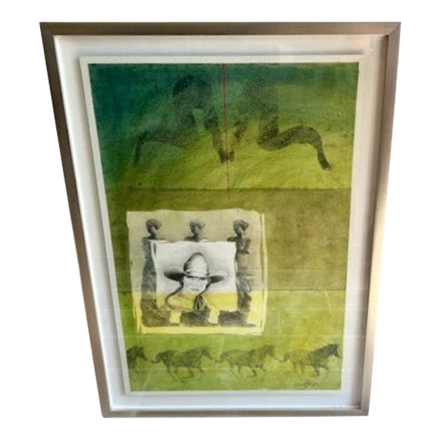 Surreal Green Equine and Portrait Painting by Mike Tabor For Sale