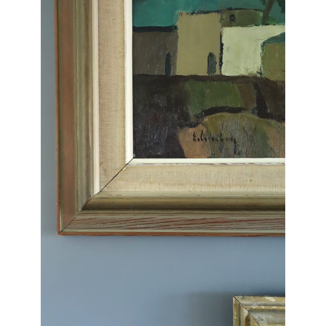 Dark Green Mid-Century Modern 'Sunlit Village' Vintage Original Landscape Oil Painting by Swedish Artist Eric Cederberg (1897-1984), Framed For Sale - Image 8 of 13
