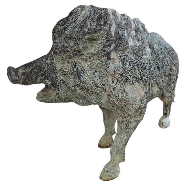 Metal Italian Artist, Large Patinated Wild Boar Sculpture, Mid-20th Century, Bronze For Sale - Image 7 of 7