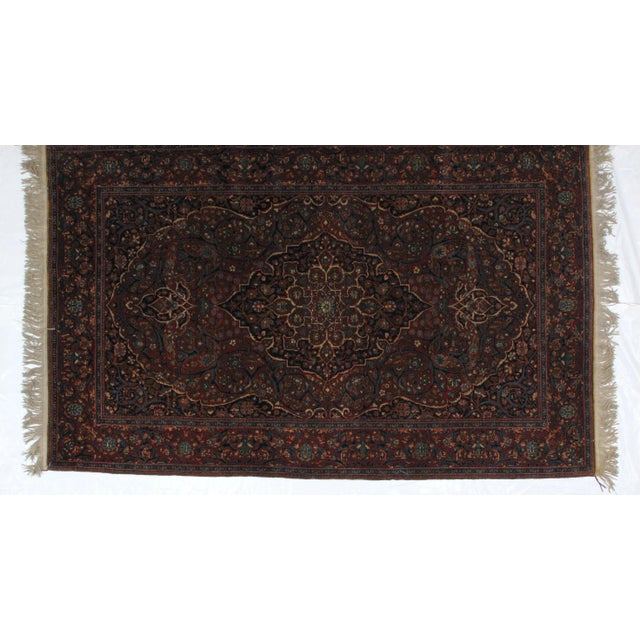 This masterpiece is a wool pile genuine hand woven exceptionally fine antique Persian Mohtasham Kashan in excellent...