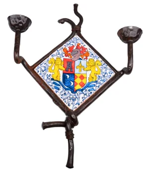 Forged Iron and Terracotta Tile 2-Arm Candle Wall Sconce